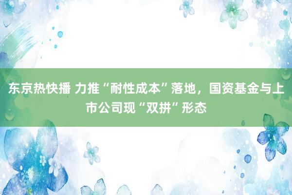 东京热快播 力推“耐性成本”落地，国资基金与上市公司现“双拼”形态