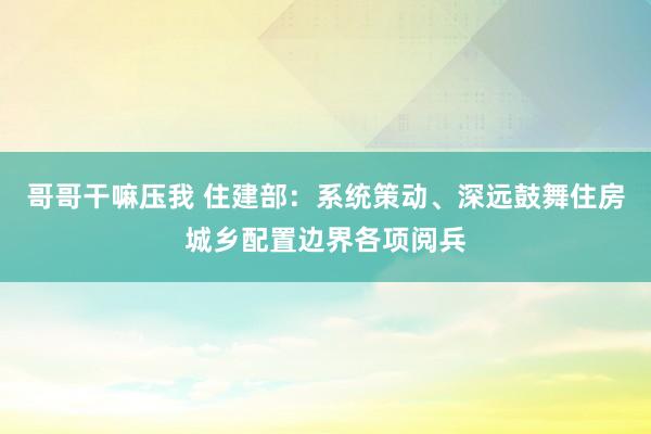 哥哥干嘛压我 住建部：系统策动、深远鼓舞住房城乡配置边界各项阅兵