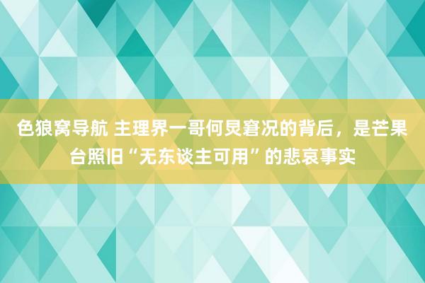 色狼窝导航 主理界一哥何炅窘况的背后，是芒果台照旧“无东谈主可用”的悲哀事实