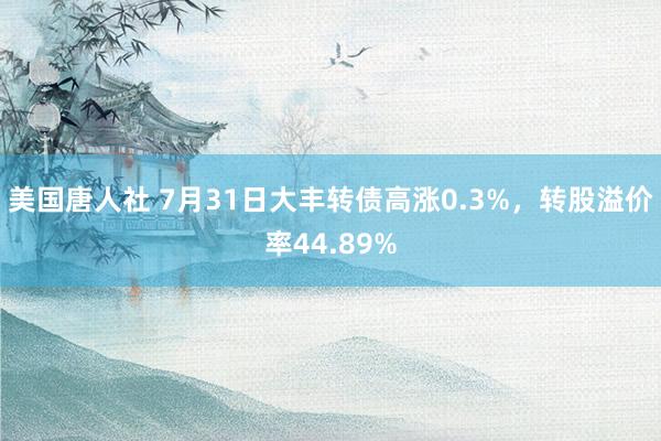 美国唐人社 7月31日大丰转债高涨0.3%，转股溢价率44.89%